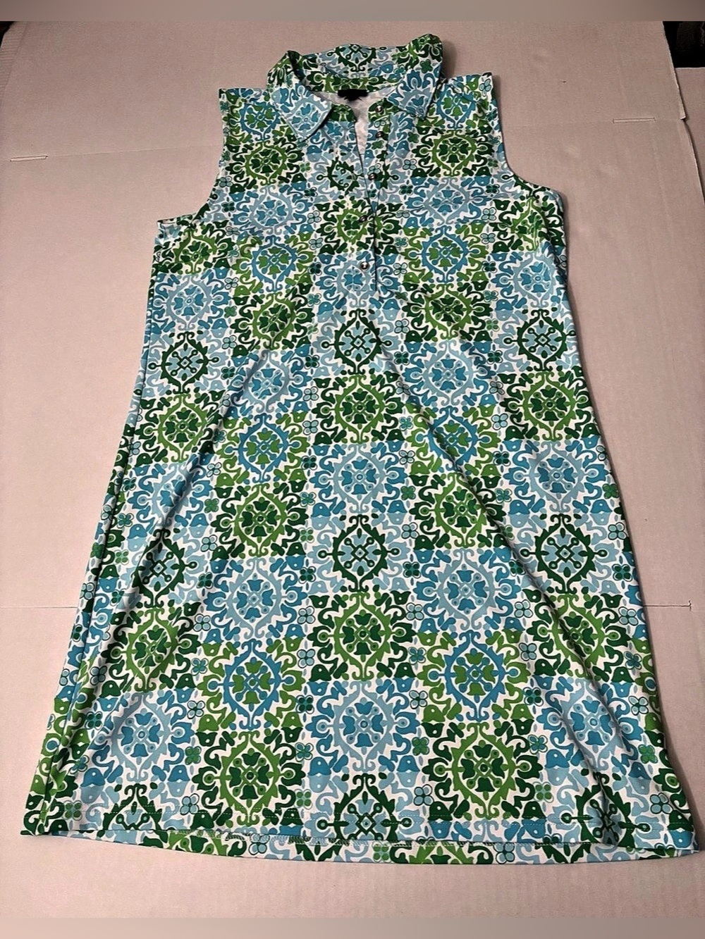 Talbots Effortless Jersey Polo Dress - Medallion Tiles, Size L